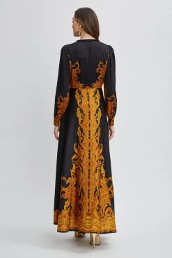 Elie Tahari Long Sleeve Dresses|Dresses & Jumpsuits-Silk Paisley Maxi Dress GILDEDDREAMPRINT