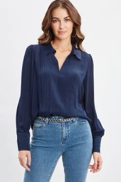 Elie Tahari Tops & Sweaters-Silk Pintuck Shirt MIDNIGHT