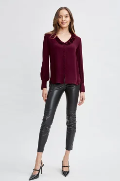 Elie Tahari Tops & Sweaters-Silk Ruffle Neck Shirt SANGRIA