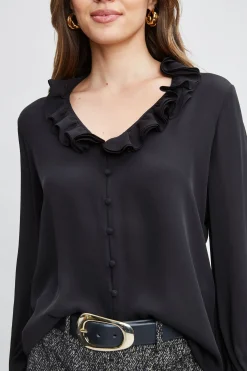 Elie Tahari Tops & Sweaters-Silk Ruffle Neck Shirt BLACK