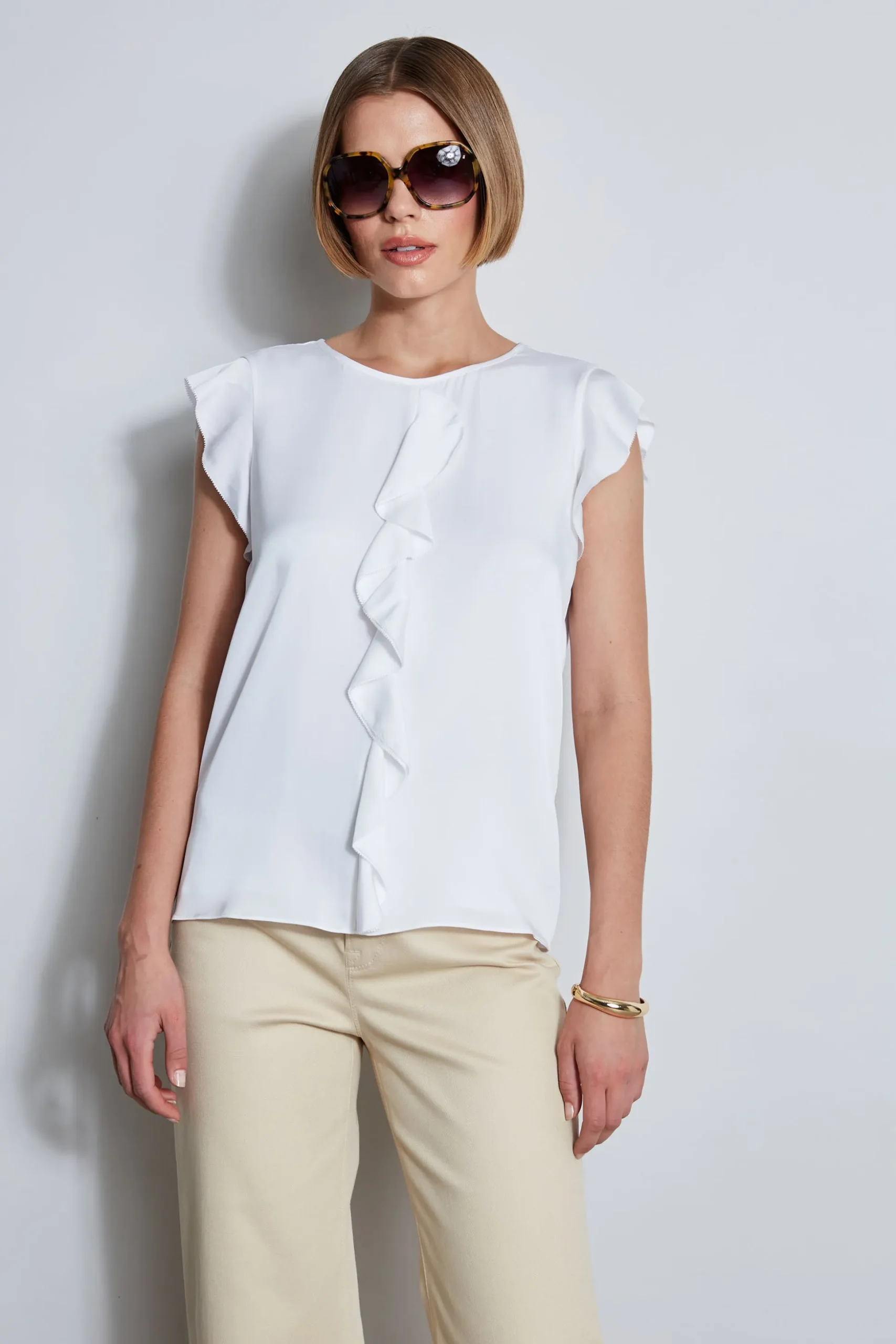 Elie Tahari Tops & Sweaters-Silk Ruffle Shirt SkyWhite