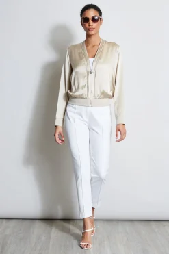Elie Tahari Jackets & Blazers-Silk Satin Bomber Jacket DRIFTWOOD
