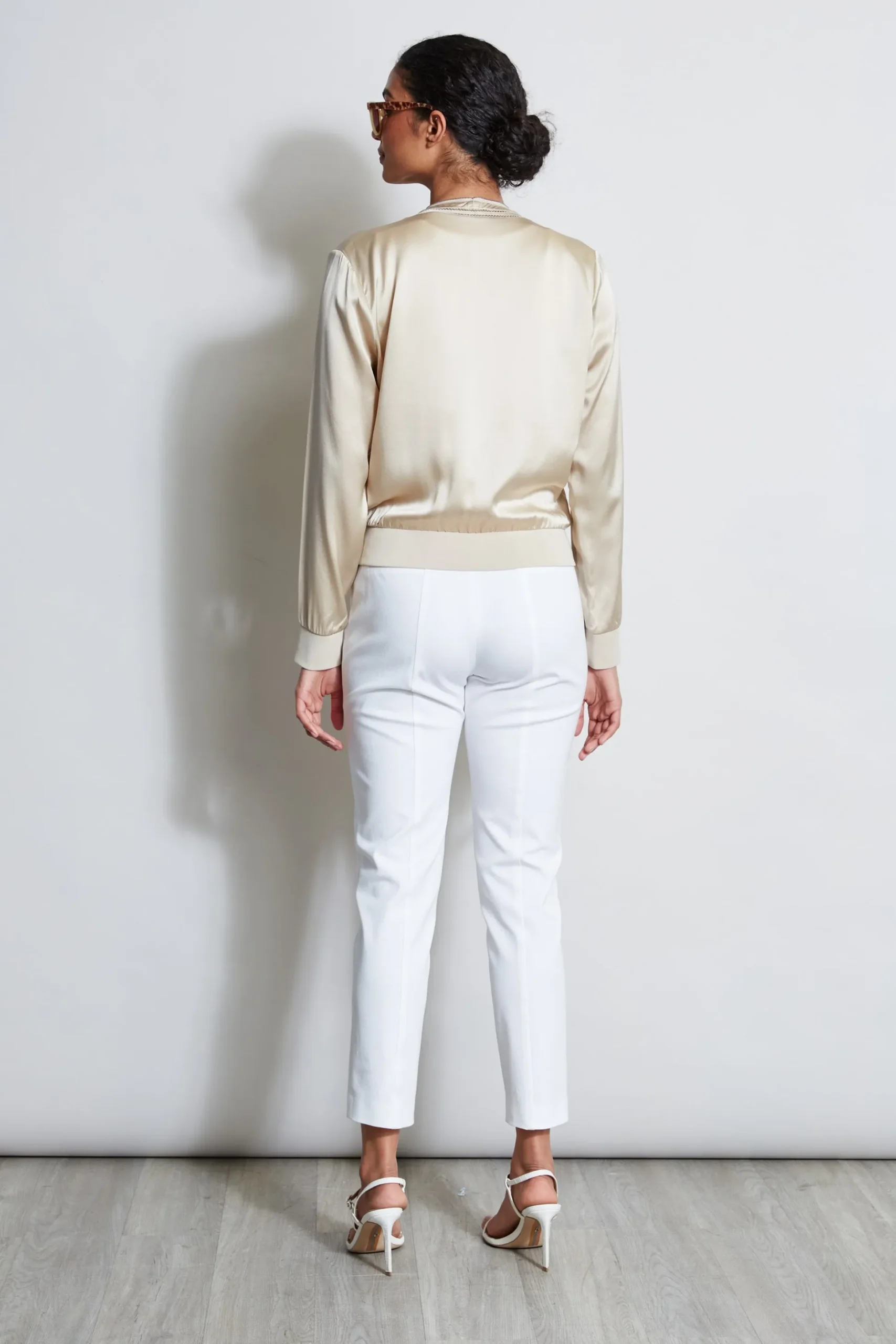 Elie Tahari Jackets & Blazers-Silk Satin Bomber Jacket DRIFTWOOD