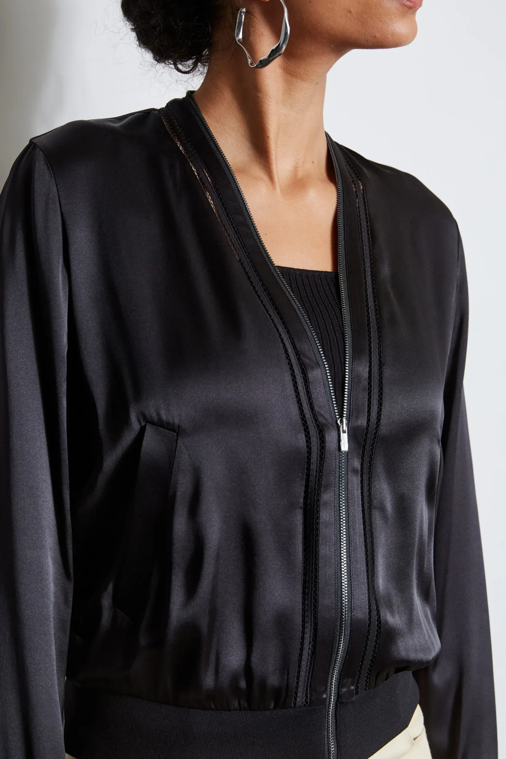 Elie Tahari Jackets & Blazers-Silk Satin Bomber Jacket BLACK