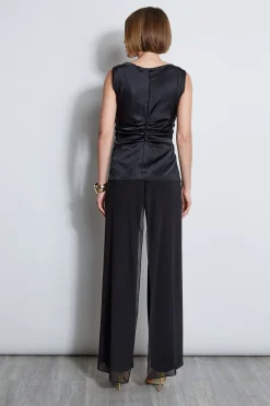 Elie Tahari Tops & Sweaters-Silk Satin Braid Ruched Top BLACK