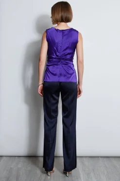 Elie Tahari Tops & Sweaters-Silk Satin Braid Ruched Top GRAPE