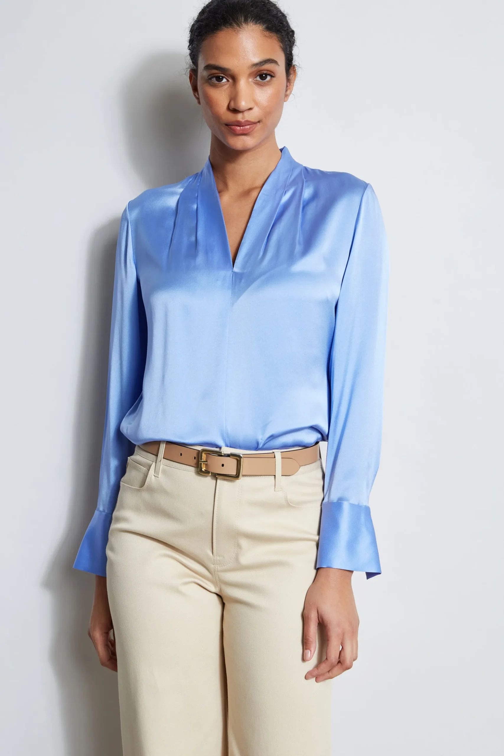Elie Tahari Tops & Sweaters-Silk Satin Contour Neck Shirt HORIZONBLUE