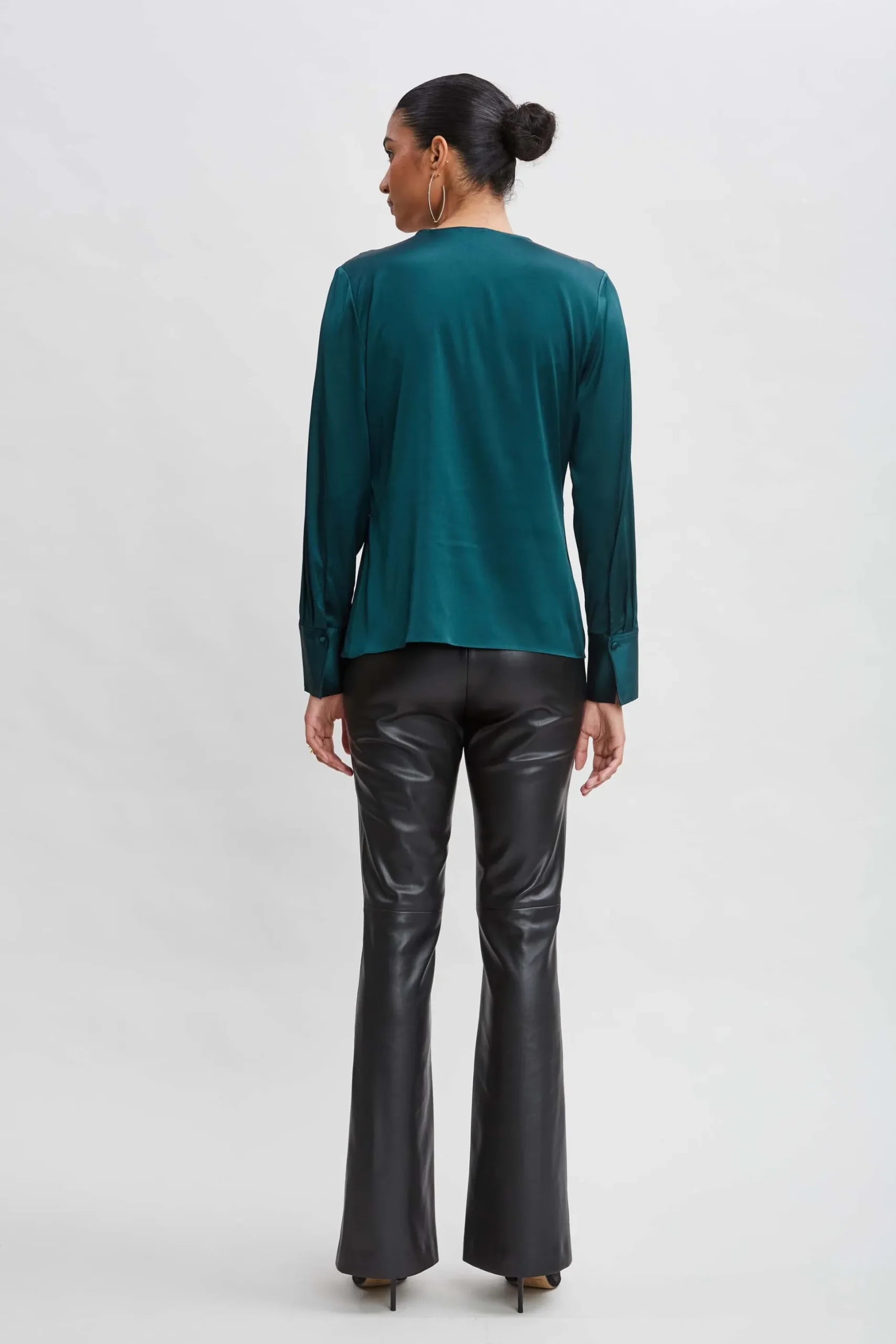 Elie Tahari Tops & Sweaters-Silk Satin Contour Ruffle Shirt FORESTGREEN