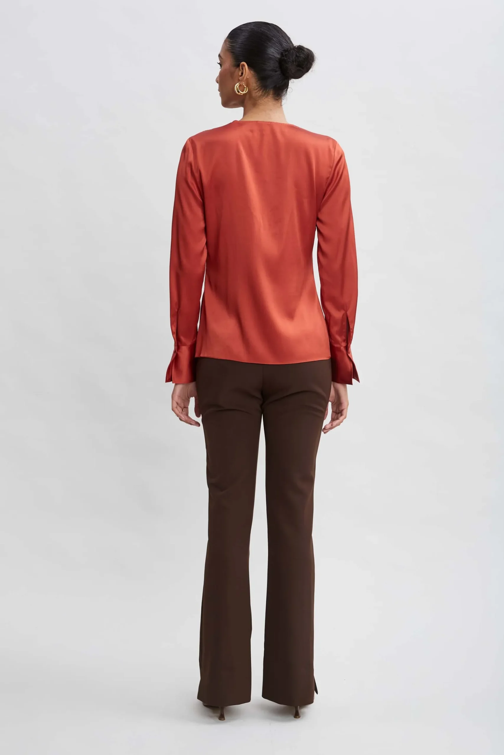 Elie Tahari Tops & Sweaters|Suiting-Silk Satin Contour Ruffle Shirt RUSSET
