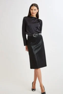 Elie Tahari Tops & Sweaters-Silk Satin Draped Neck Shirt BLACK