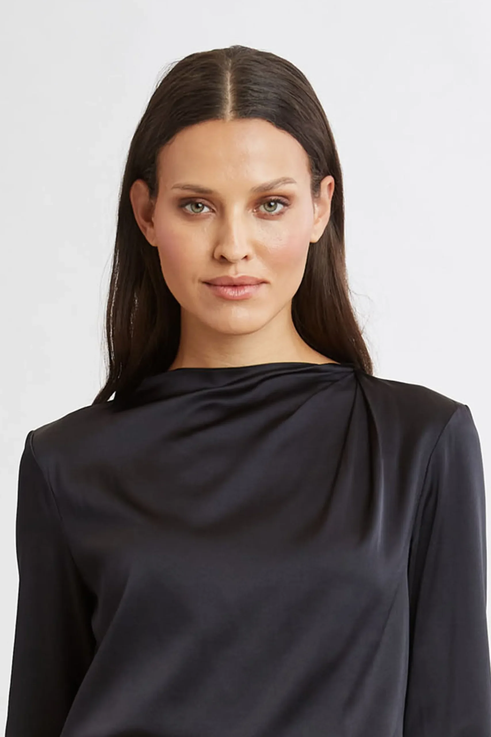 Elie Tahari Tops & Sweaters-Silk Satin Draped Neck Shirt BLACK