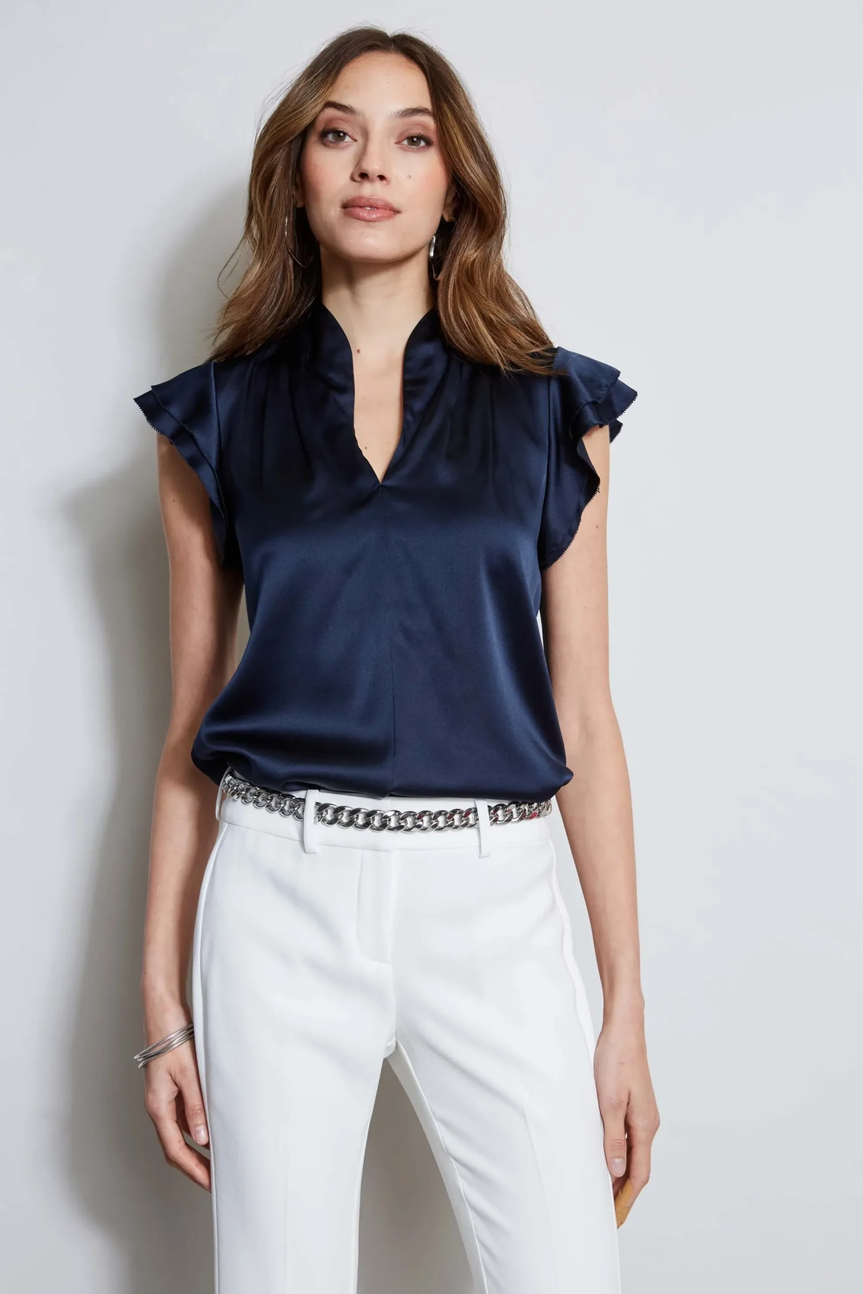 Elie Tahari Tops & Sweaters-Silk Satin Flutter Sleeve Shirt STARGAZER
