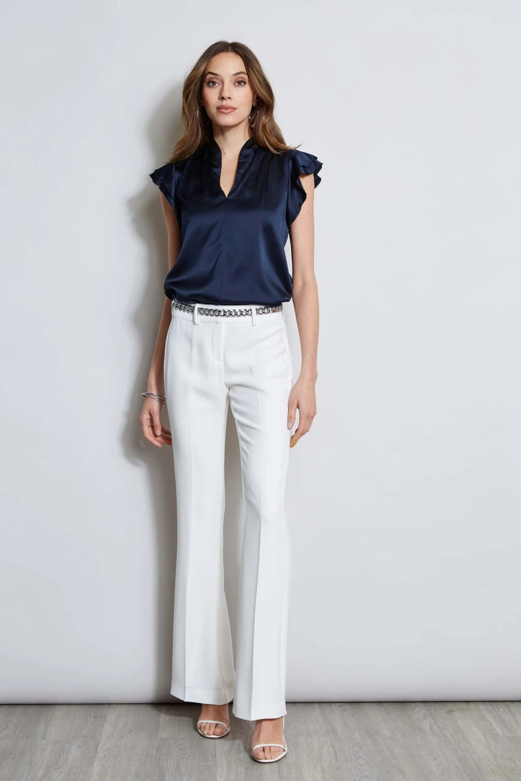 Elie Tahari Tops & Sweaters-Silk Satin Flutter Sleeve Shirt STARGAZER