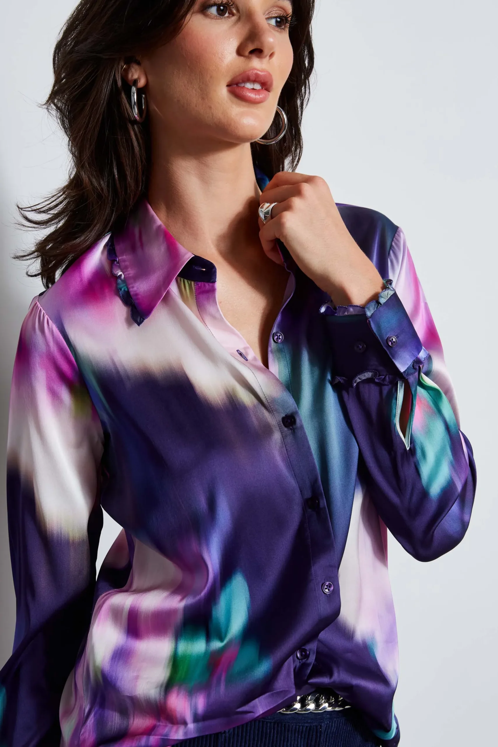 Elie Tahari Tops & Sweaters-Silk Satin Moire Floral Shirt MULTI