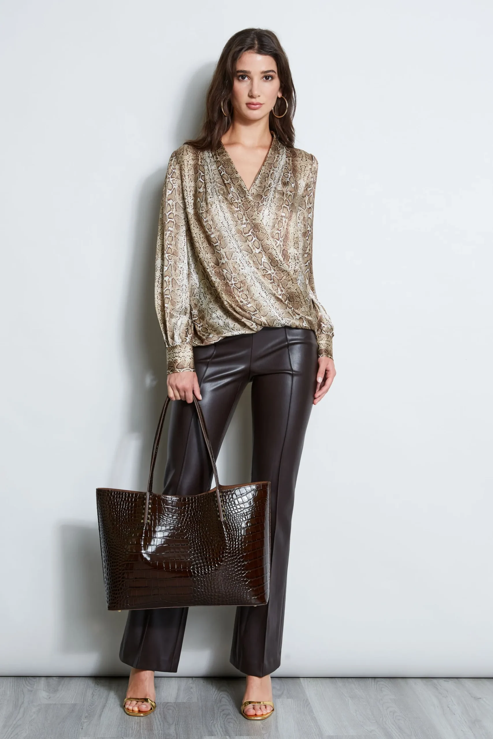 Elie Tahari Tops & Sweaters-Silk Satin Python Draped Shirt MULTI