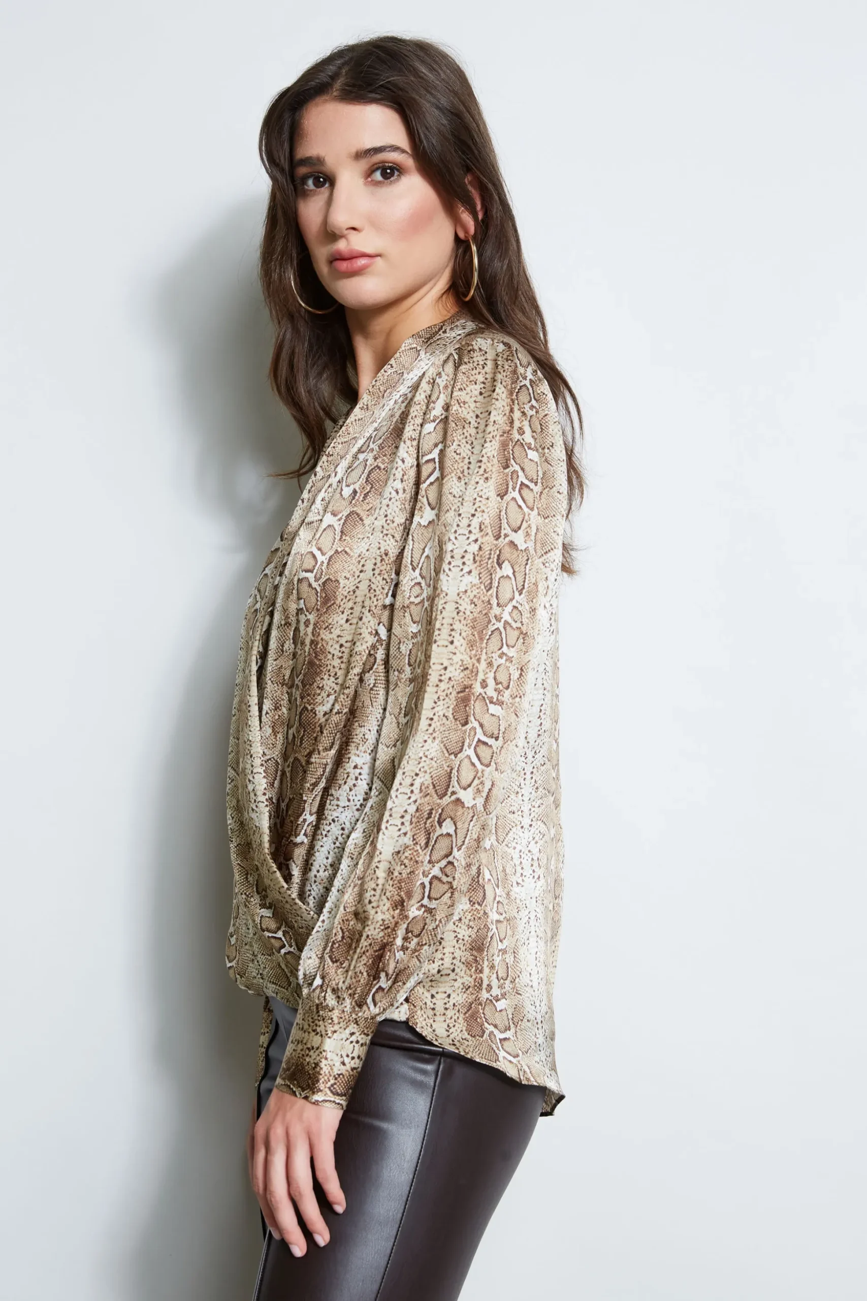 Elie Tahari Tops & Sweaters-Silk Satin Python Draped Shirt MULTI