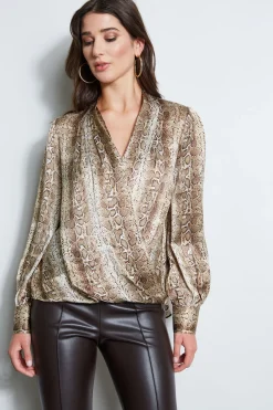 Elie Tahari Tops & Sweaters-Silk Satin Python Draped Shirt MULTI