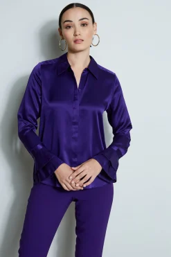 Elie Tahari Tops & Sweaters-Silk Satin Ruffle Cuff Shirt WINTERPLUM