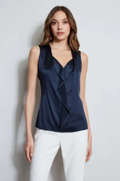 Elie Tahari Tops & Sweaters-Silk Satin Sleeveless Cascade Shirt STARGAZER