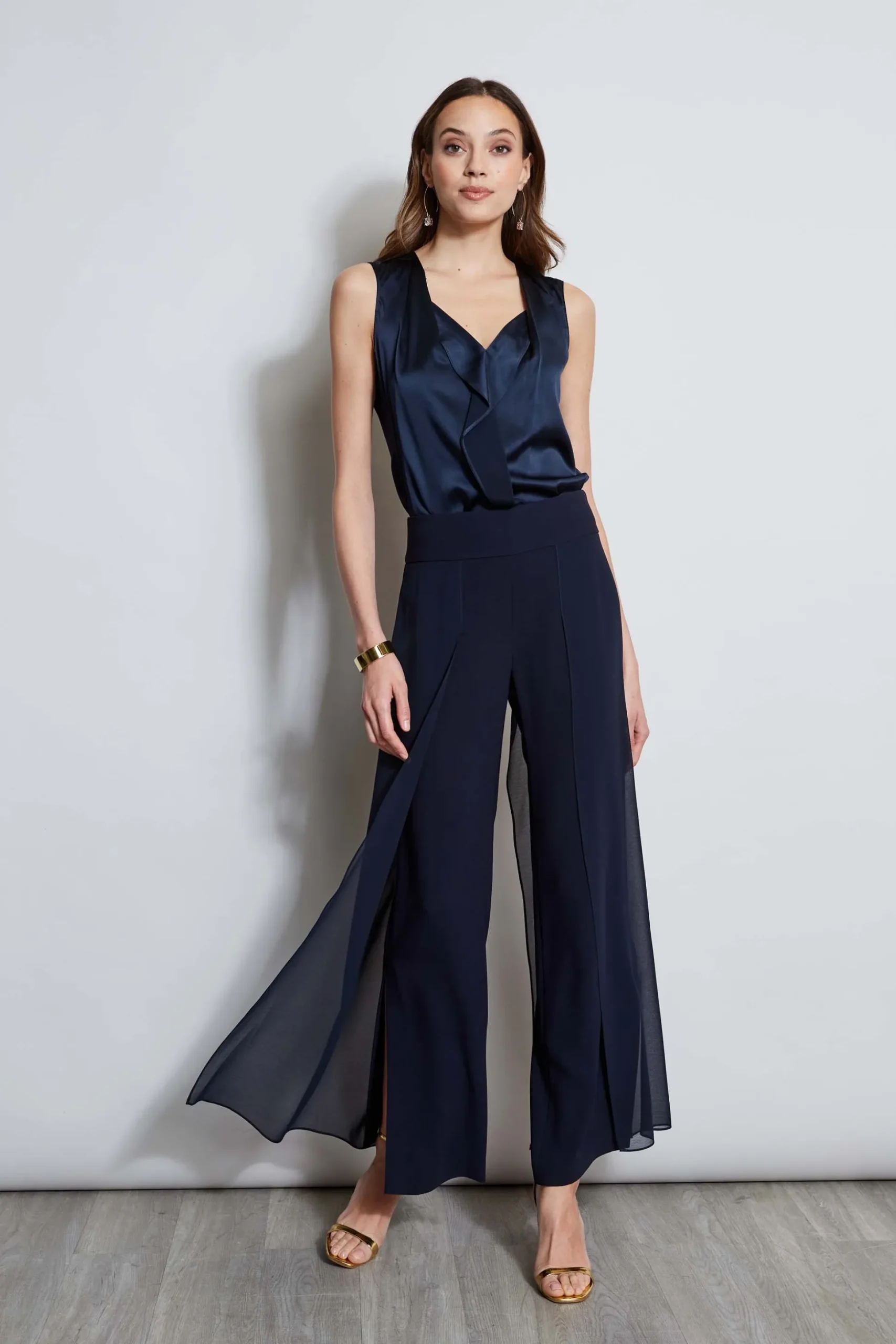 Elie Tahari Tops & Sweaters-Silk Satin Sleeveless Cascade Shirt STARGAZER