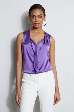 Elie Tahari Tops & Sweaters-Silk Satin Sleeveless Cascade Shirt VIOLET