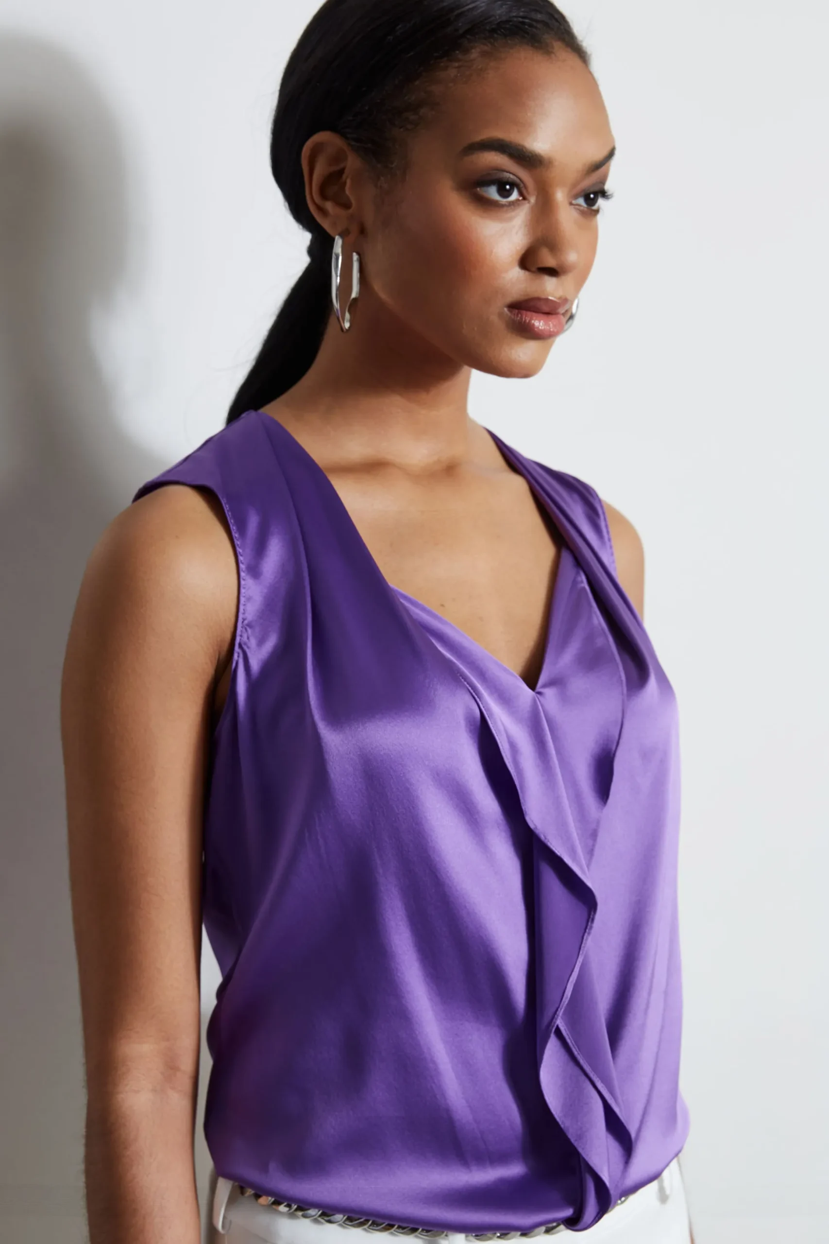 Elie Tahari Tops & Sweaters-Silk Satin Sleeveless Cascade Shirt VIOLET