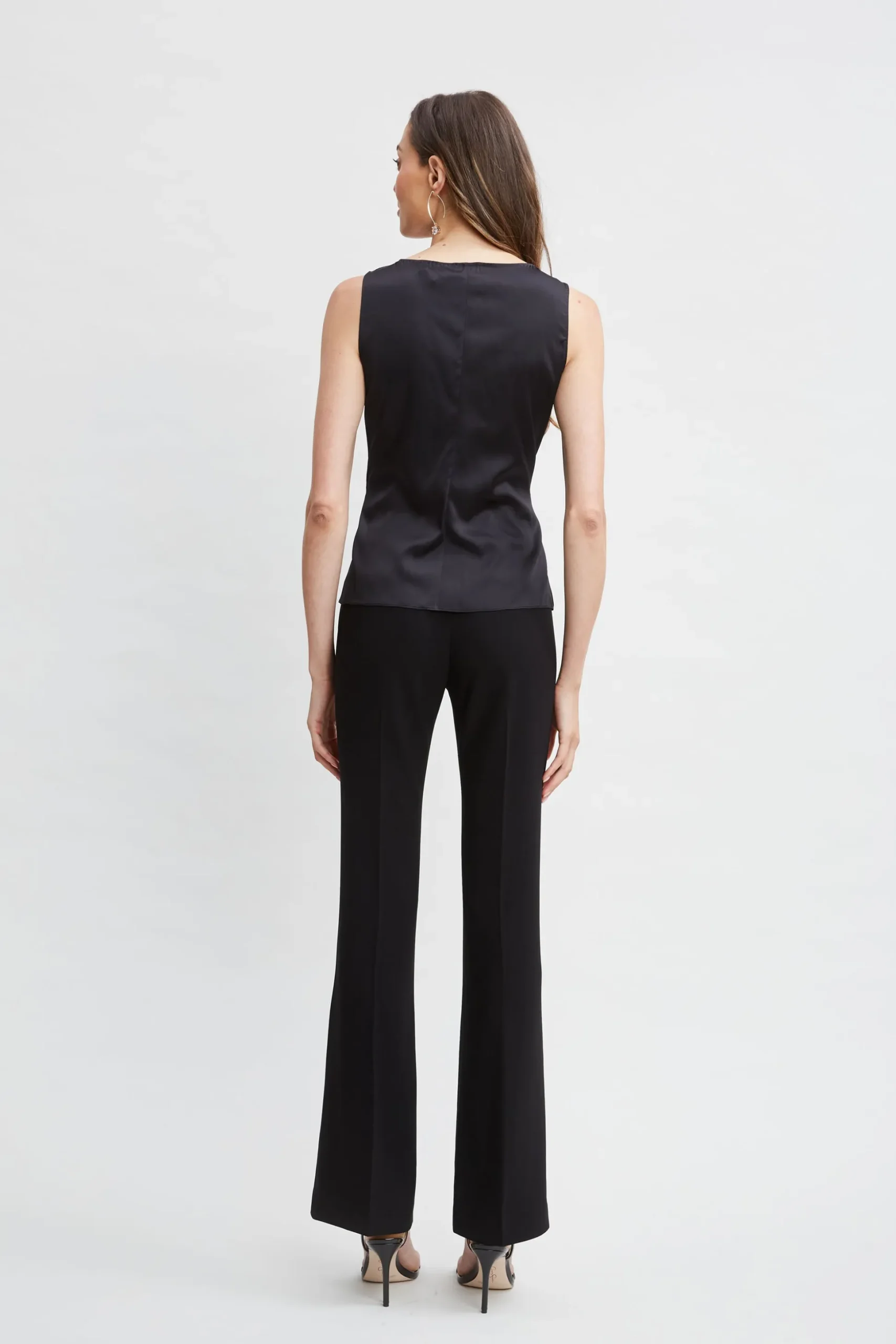 Elie Tahari Tops & Sweaters-Silk Satin Sleeveless Ruffle Top BLACK