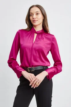 Elie Tahari Tops & Sweaters-Silk Satin Twist Neck Shirt ROSE