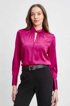 Elie Tahari Tops & Sweaters-Silk Satin Twist Neck Shirt ROSE