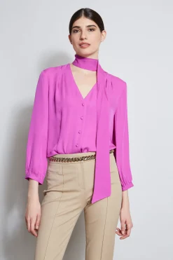 Elie Tahari Tops & Sweaters-Silk Tie Button Shirt PEONY