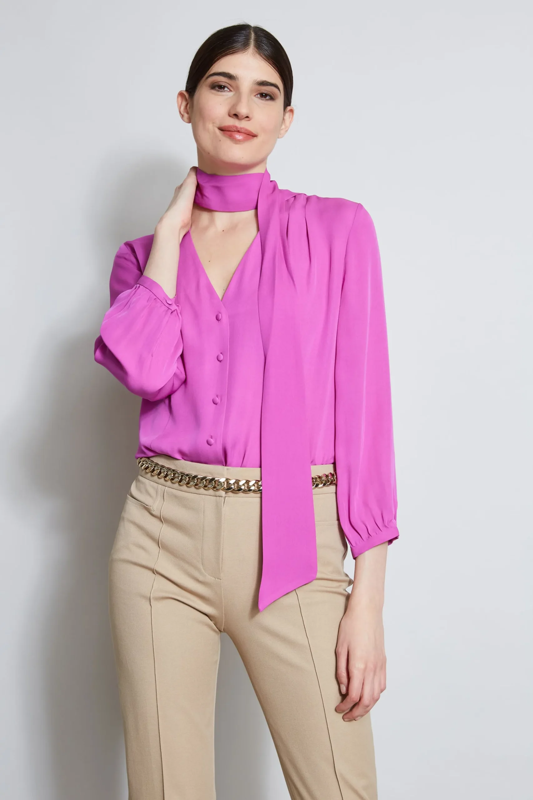 Elie Tahari Tops & Sweaters-Silk Tie Button Shirt PEONY