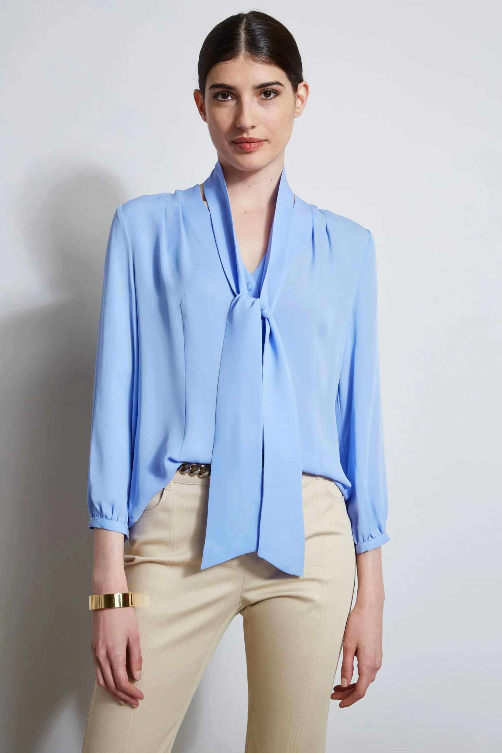 Elie Tahari Tops & Sweaters-Silk Tie Button Shirt HORIZONBLUE