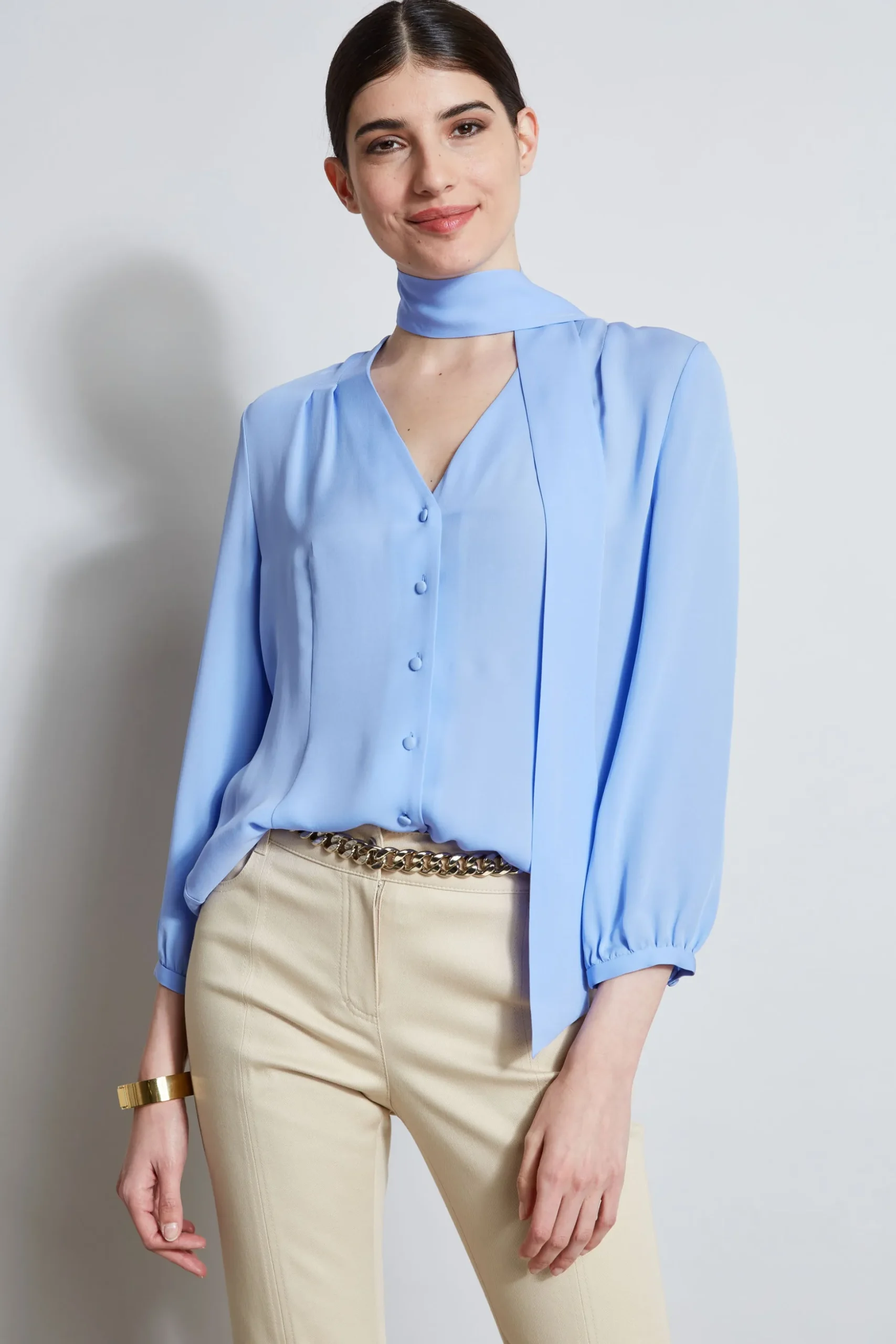 Elie Tahari Tops & Sweaters-Silk Tie Button Shirt HORIZONBLUE