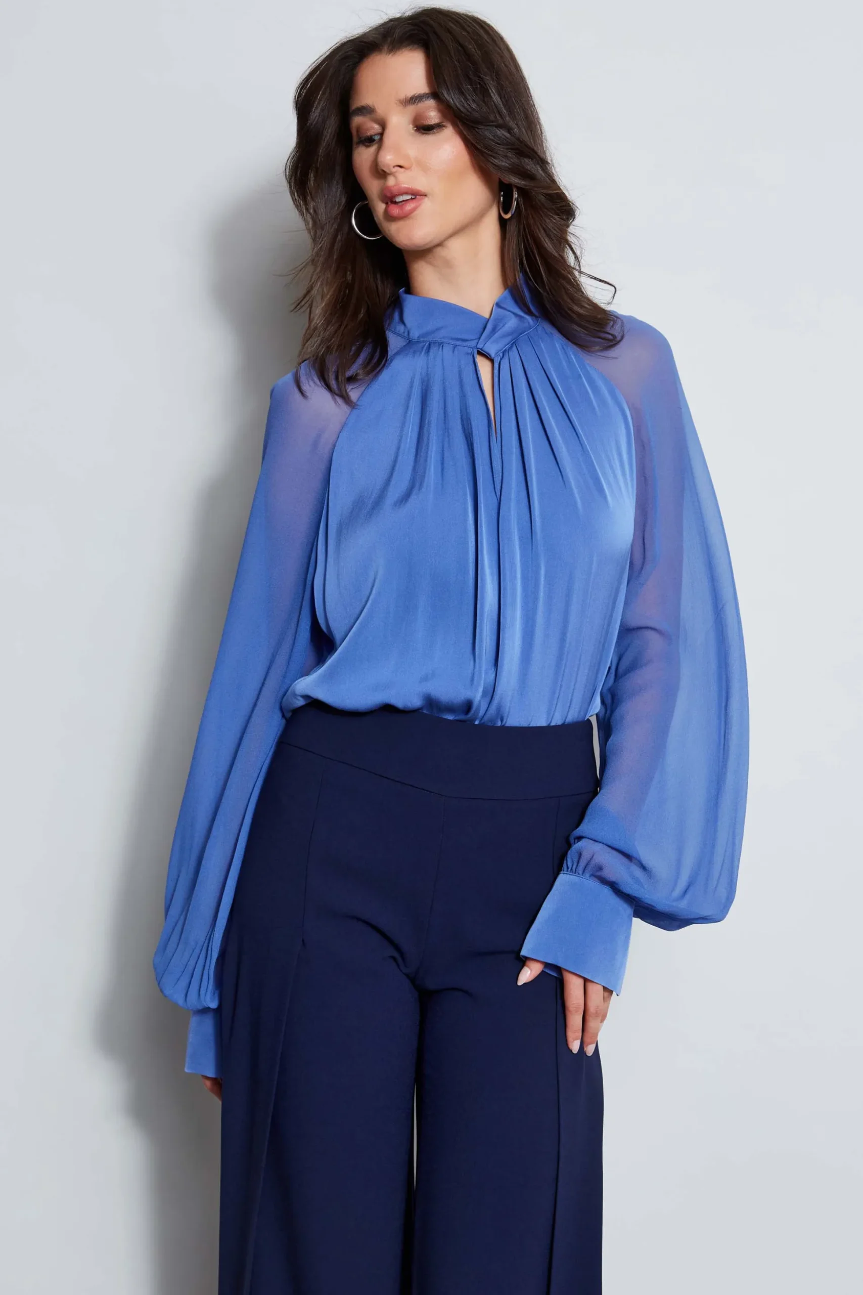 Elie Tahari Tops & Sweaters-Silk Twist Keyhole Shirt PARISBLUE