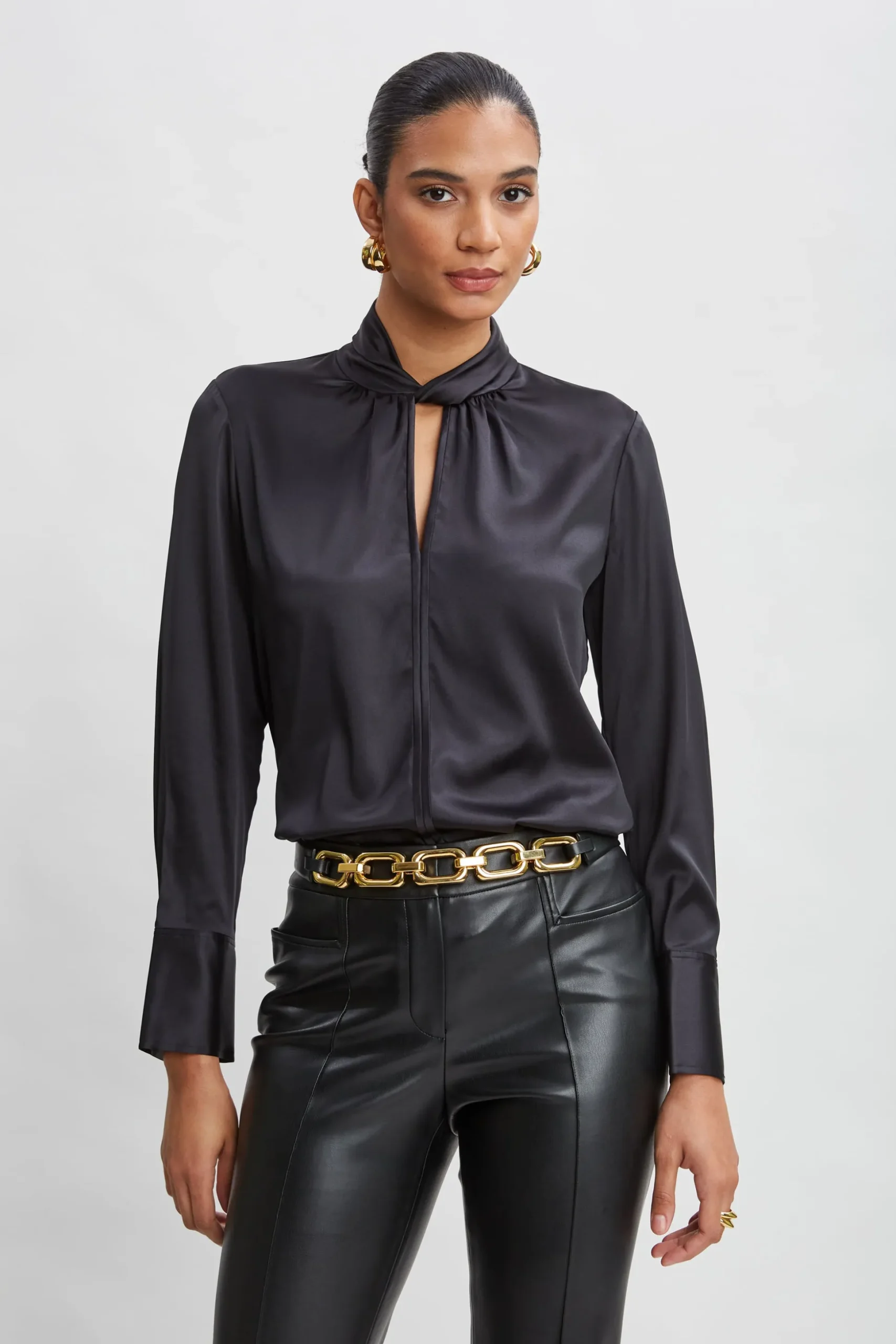 Elie Tahari Tops & Sweaters|Suiting-Silk Twist Neck Shirt BLACK