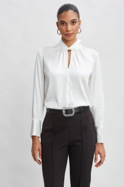 Elie Tahari Tops & Sweaters|Suiting-Silk Twist Neck Shirt FRESHPEARL