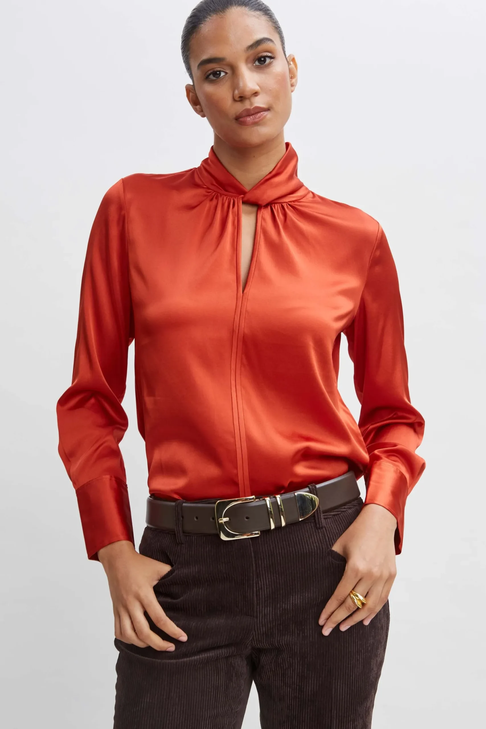 Elie Tahari Tops & Sweaters-Silk Twist Neck Shirt RUSSET