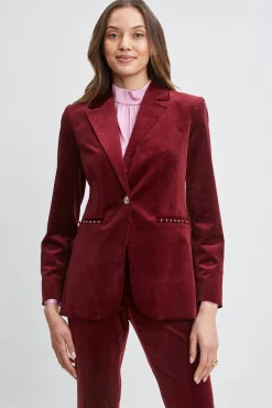 Elie Tahari Jackets & Blazers|Suiting-Single Button Velvet Blazer SANGRIA