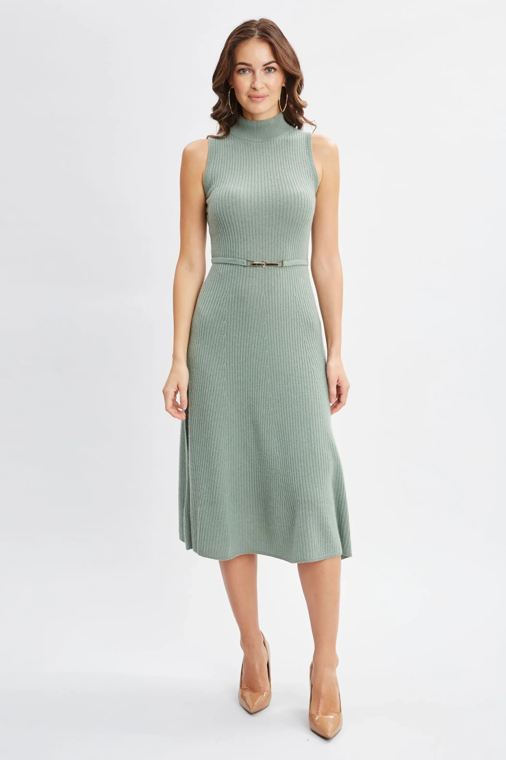 Elie Tahari Dresses & Jumpsuits|Sleeveless Dresses-Sleeveless Cashmere Belted Dress SILVERSPRUCE