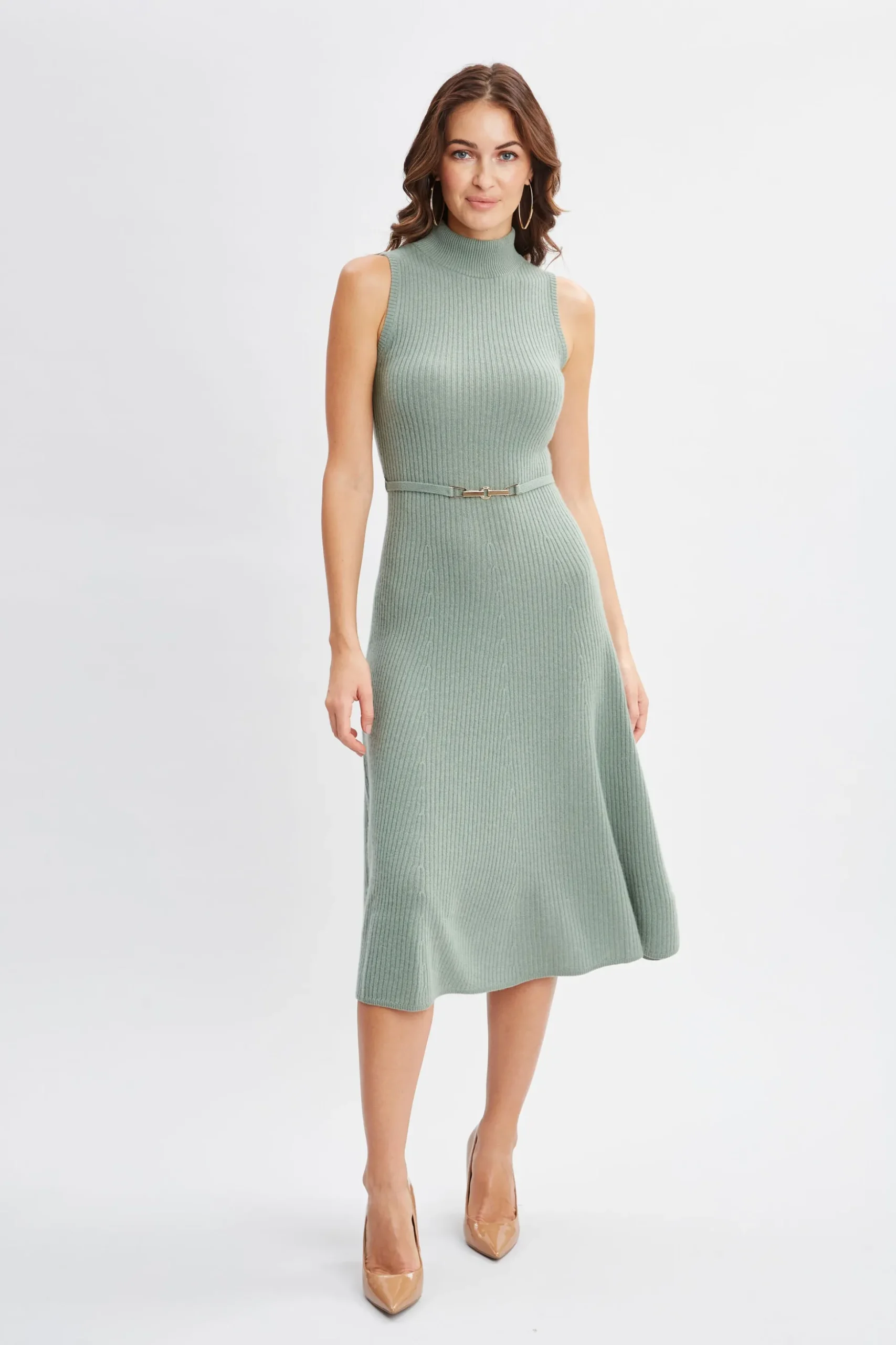 Elie Tahari Dresses & Jumpsuits|Sleeveless Dresses-Sleeveless Cashmere Belted Dress SILVERSPRUCE