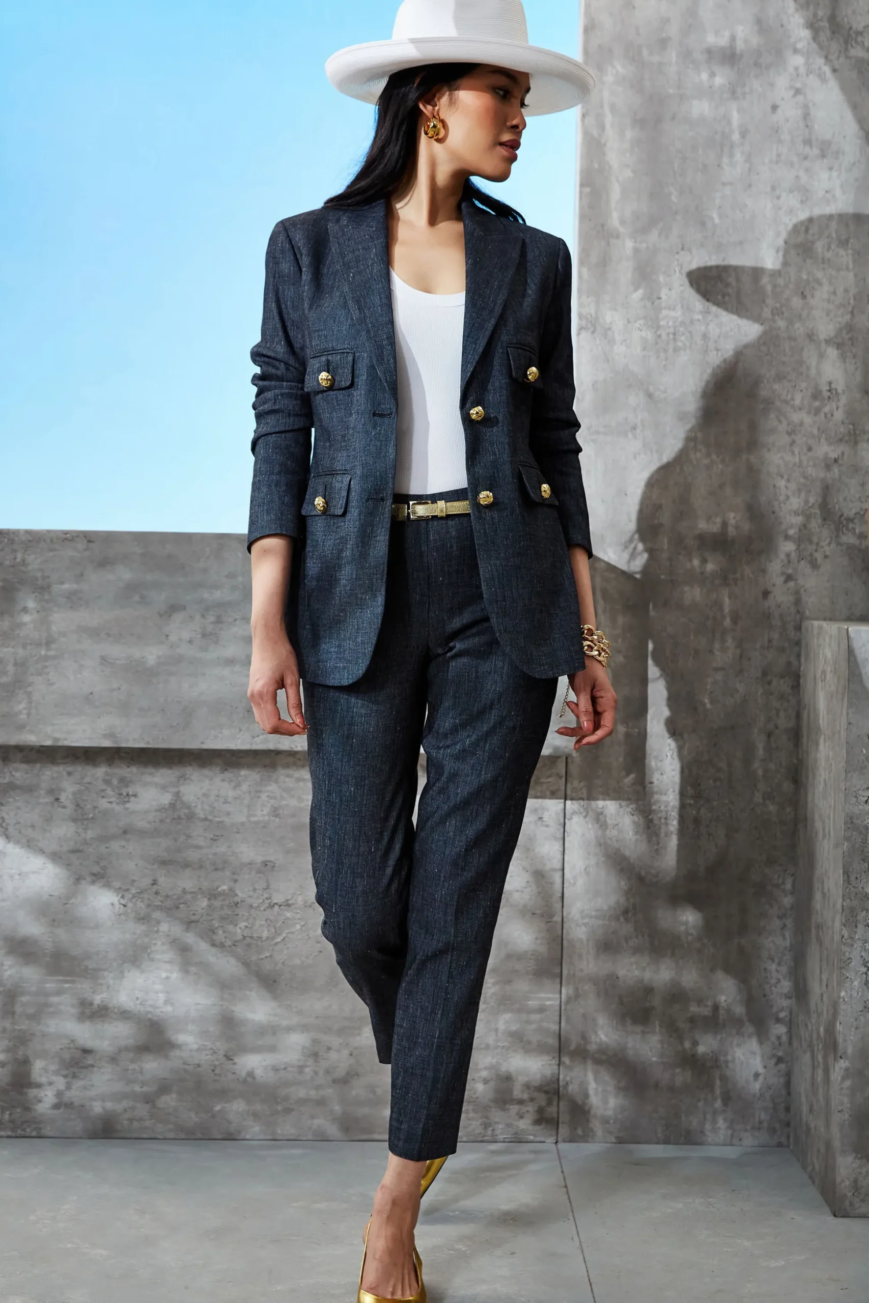Elie Tahari Bottoms-Slim Linen Pant DENIM