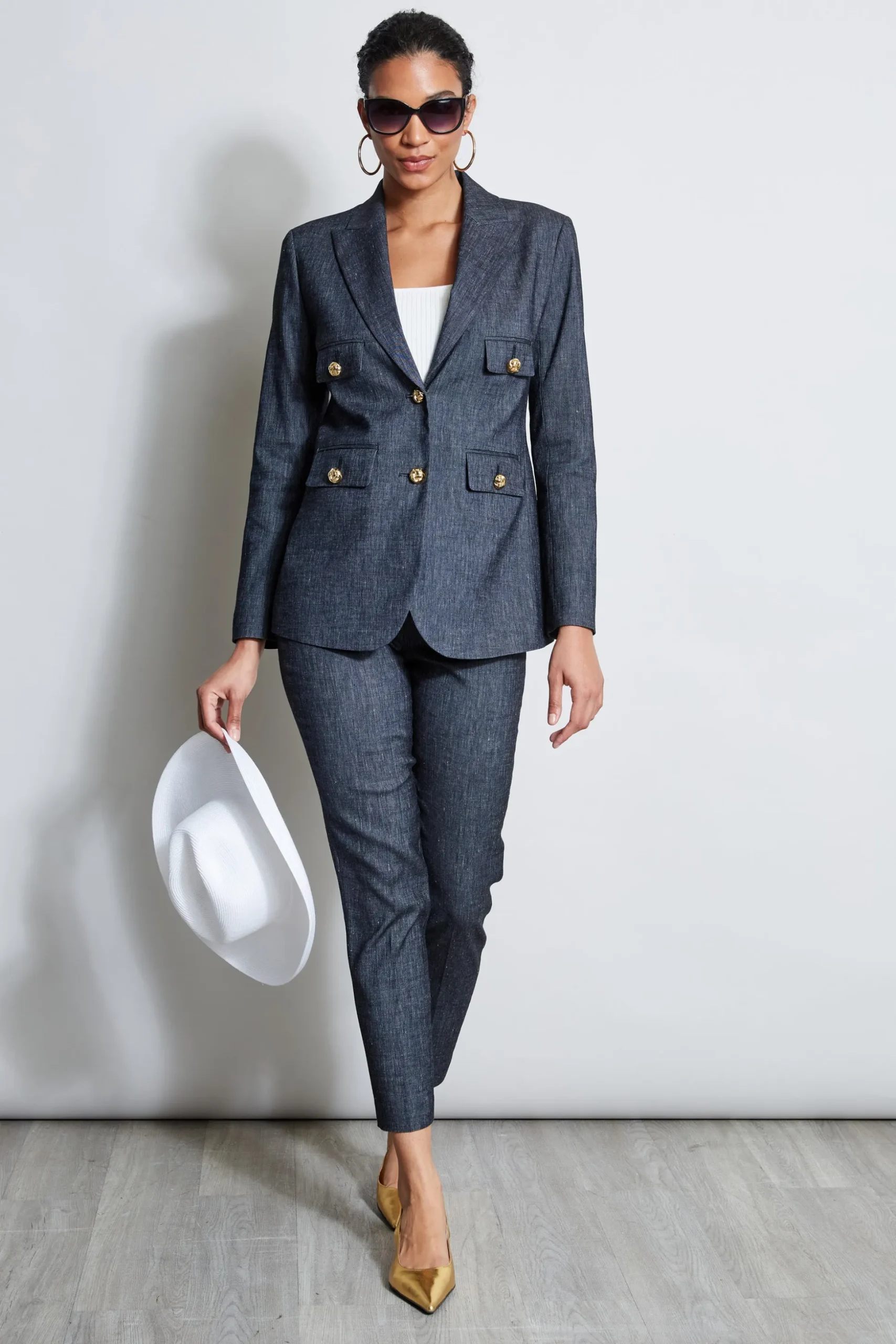 Elie Tahari Bottoms-Slim Linen Pant DENIM