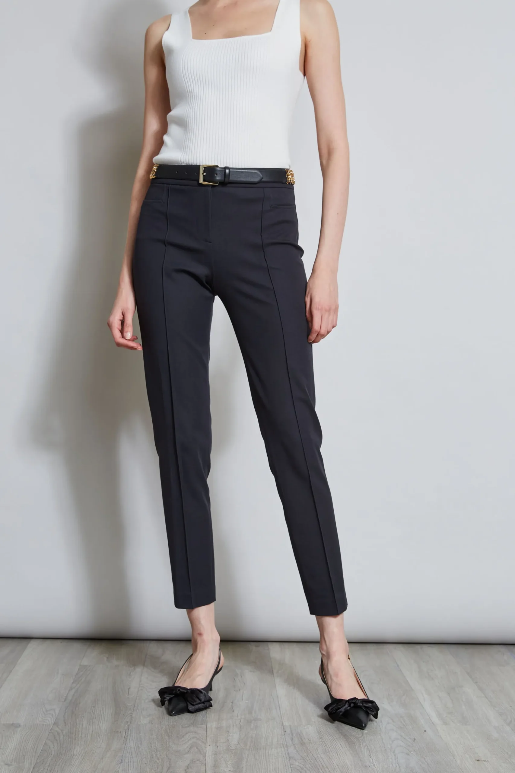 Elie Tahari Bottoms-Slim Pintuck Pant BLACK
