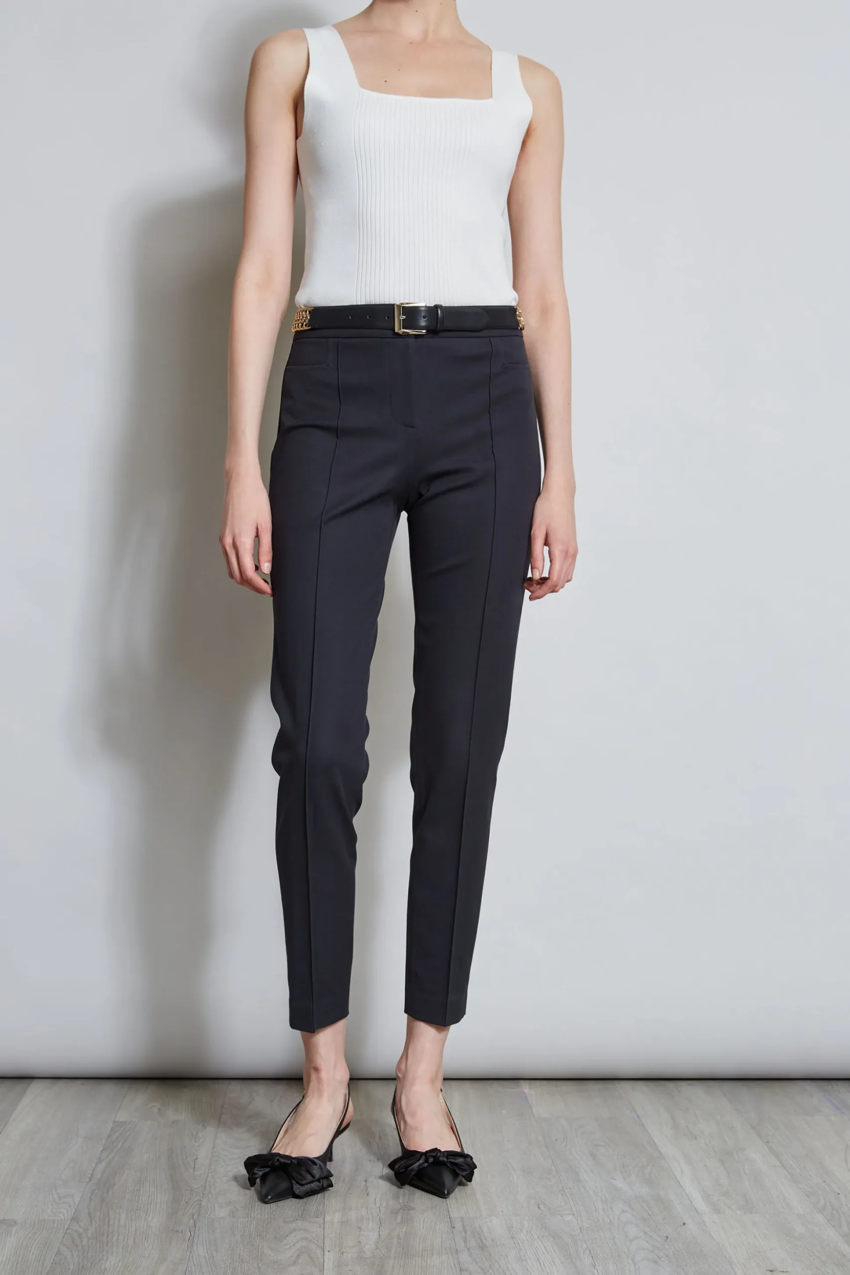 Elie Tahari Bottoms-Slim Pintuck Pant BLACK