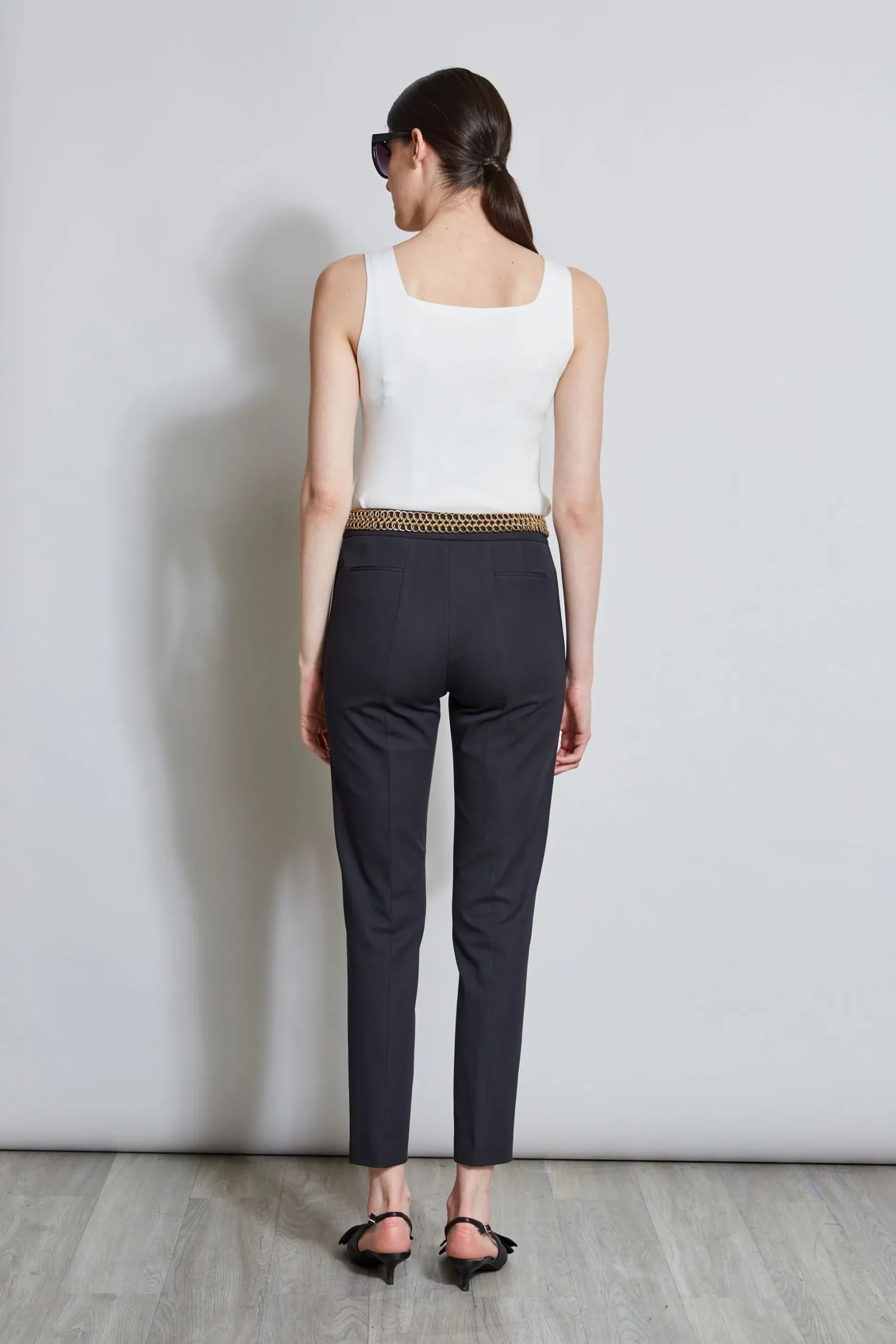Elie Tahari Bottoms-Slim Pintuck Pant BLACK
