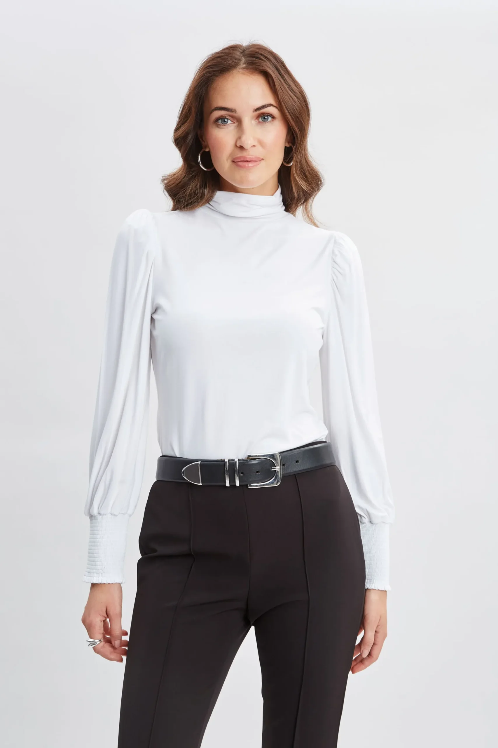 Elie Tahari Tops & Sweaters-Smocked Turtleneck Knit WHITE