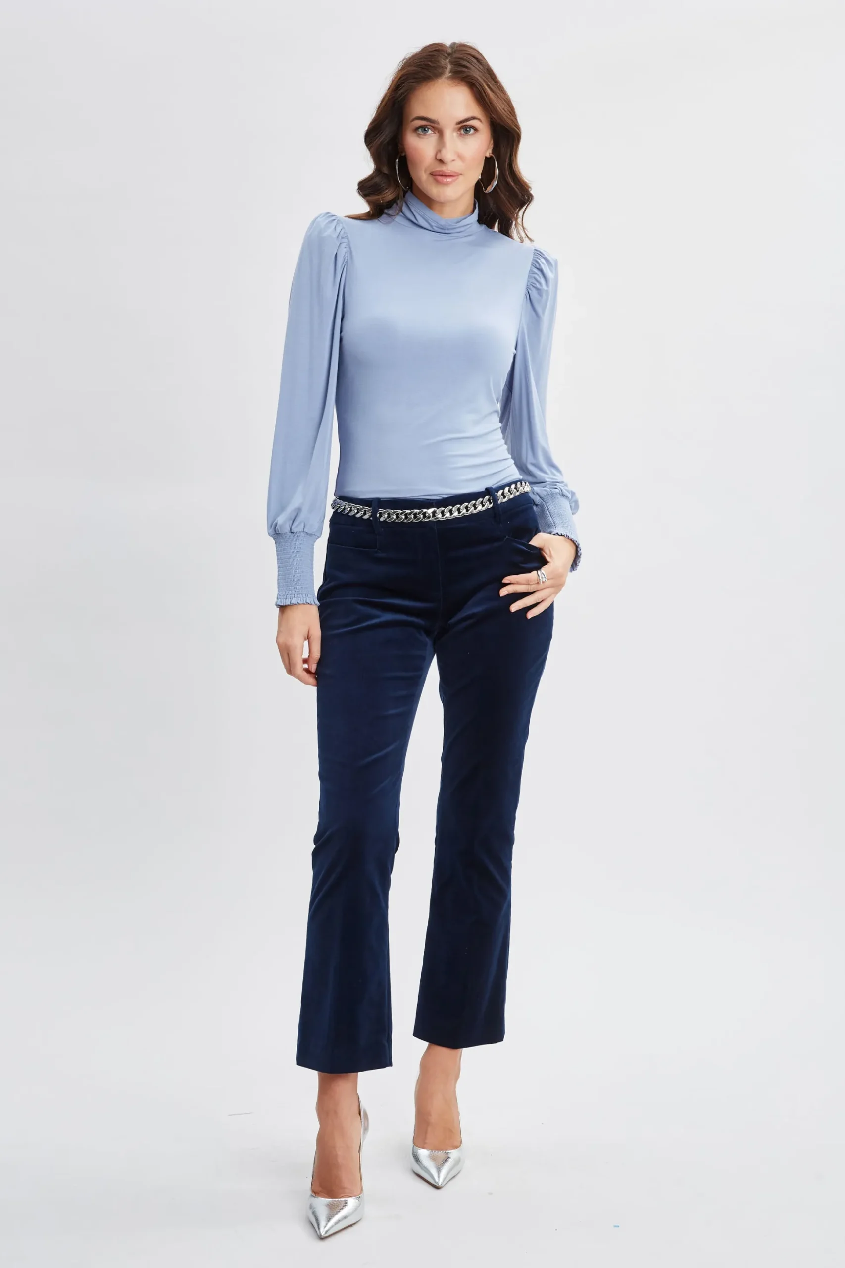 Elie Tahari Tops & Sweaters-Smocked Turtleneck Knit BLUEFROST