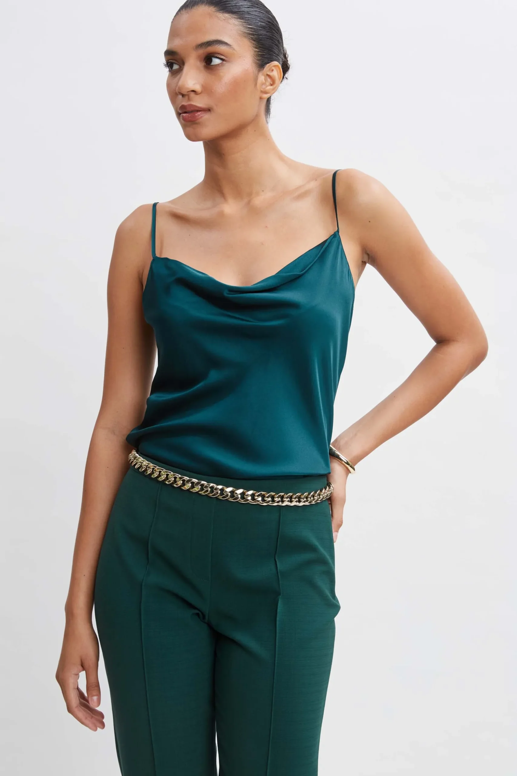 Elie Tahari Tops & Sweaters|Suiting-Stretch Silk Satin Cami FORESTGREEN