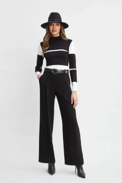 Elie Tahari Tops & Sweaters-Stripe Mock Neck Sweater Noir/SkyWhite