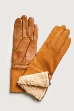 Elie Tahari Fragrance|Gloves-Suede Shearling Gloves LUGGAGE-NATURAL